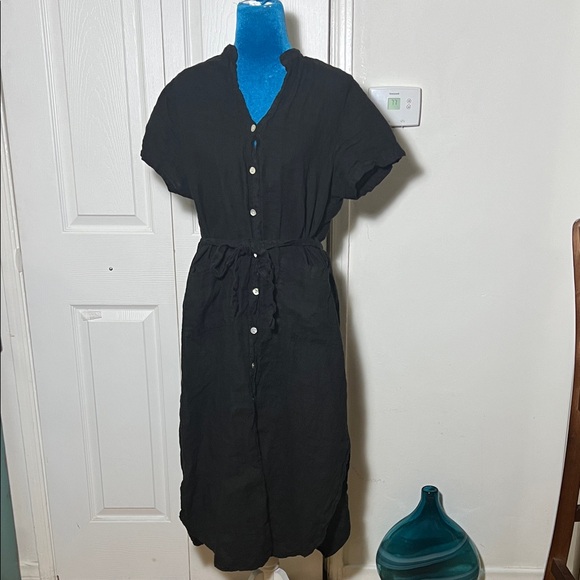 Marche Linen Button Down Dress Black Women’s Medium - Picture 2 of 8